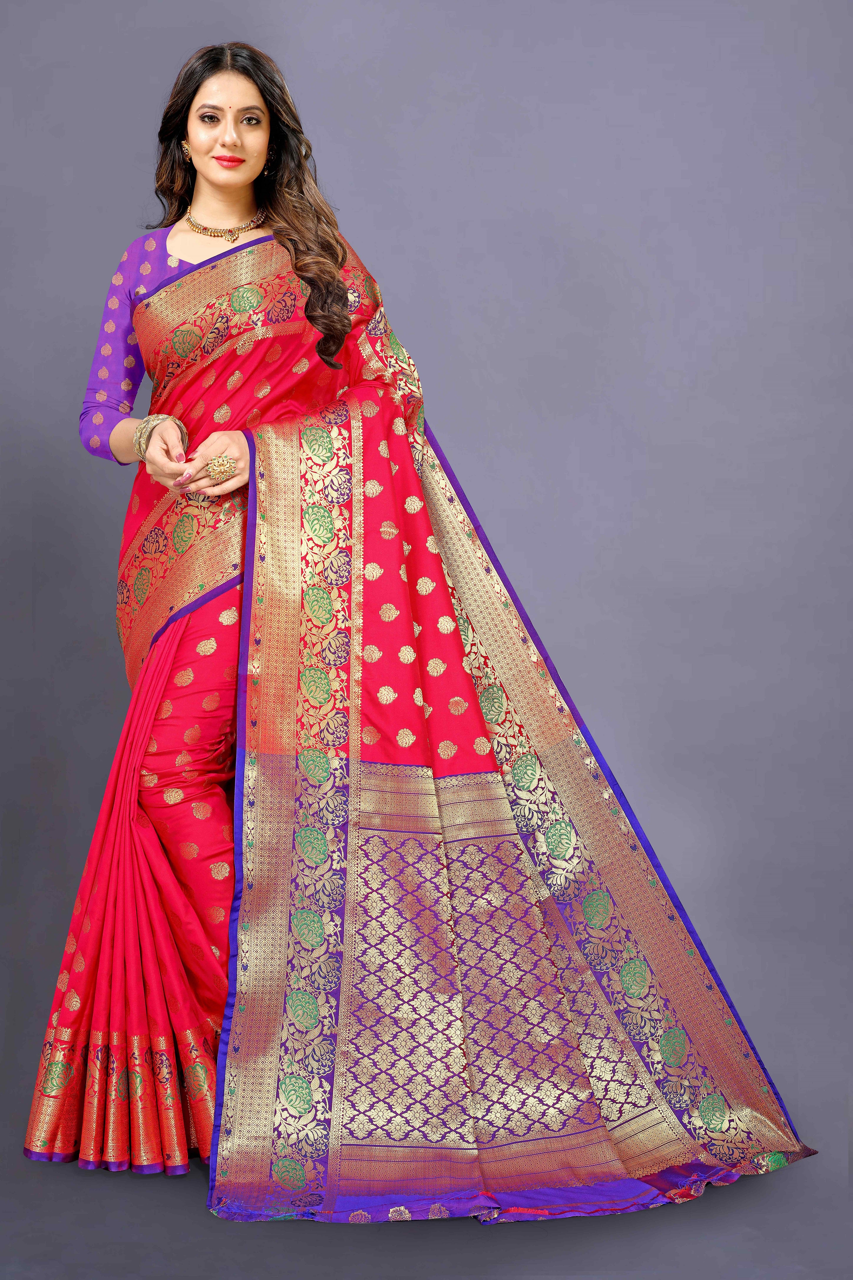 Banarasi Saree in Coral Red : SNEA2455