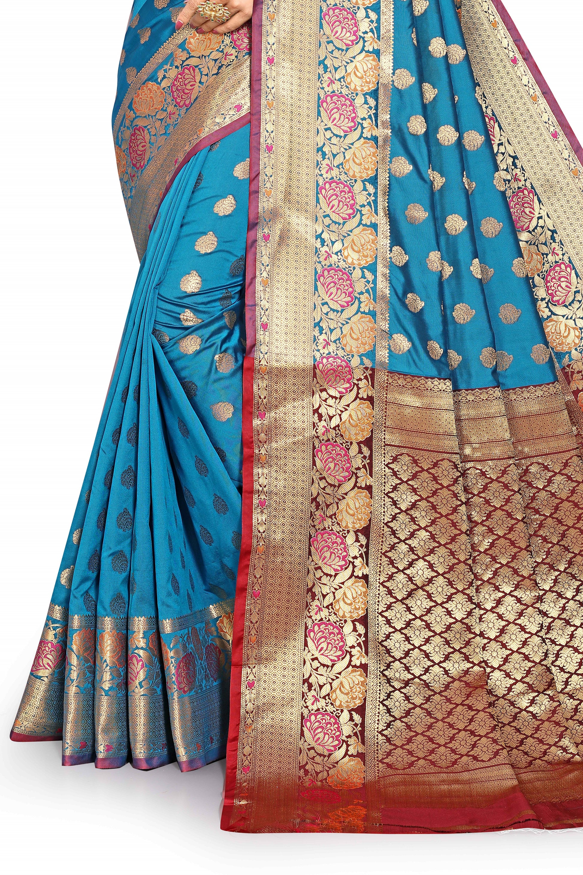 Sky color banarasi silk saree - Joshindia