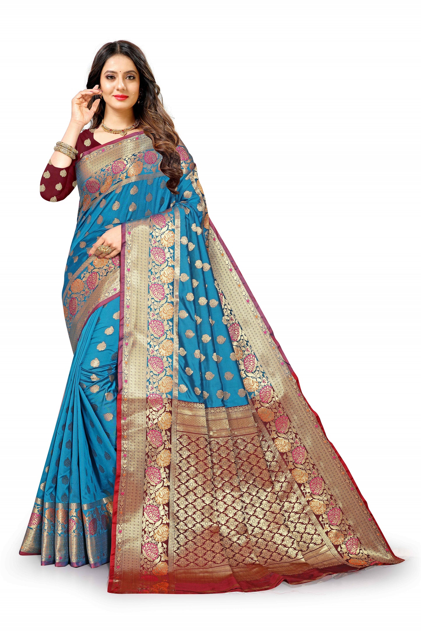 Sky color banarasi silk saree - Joshindia