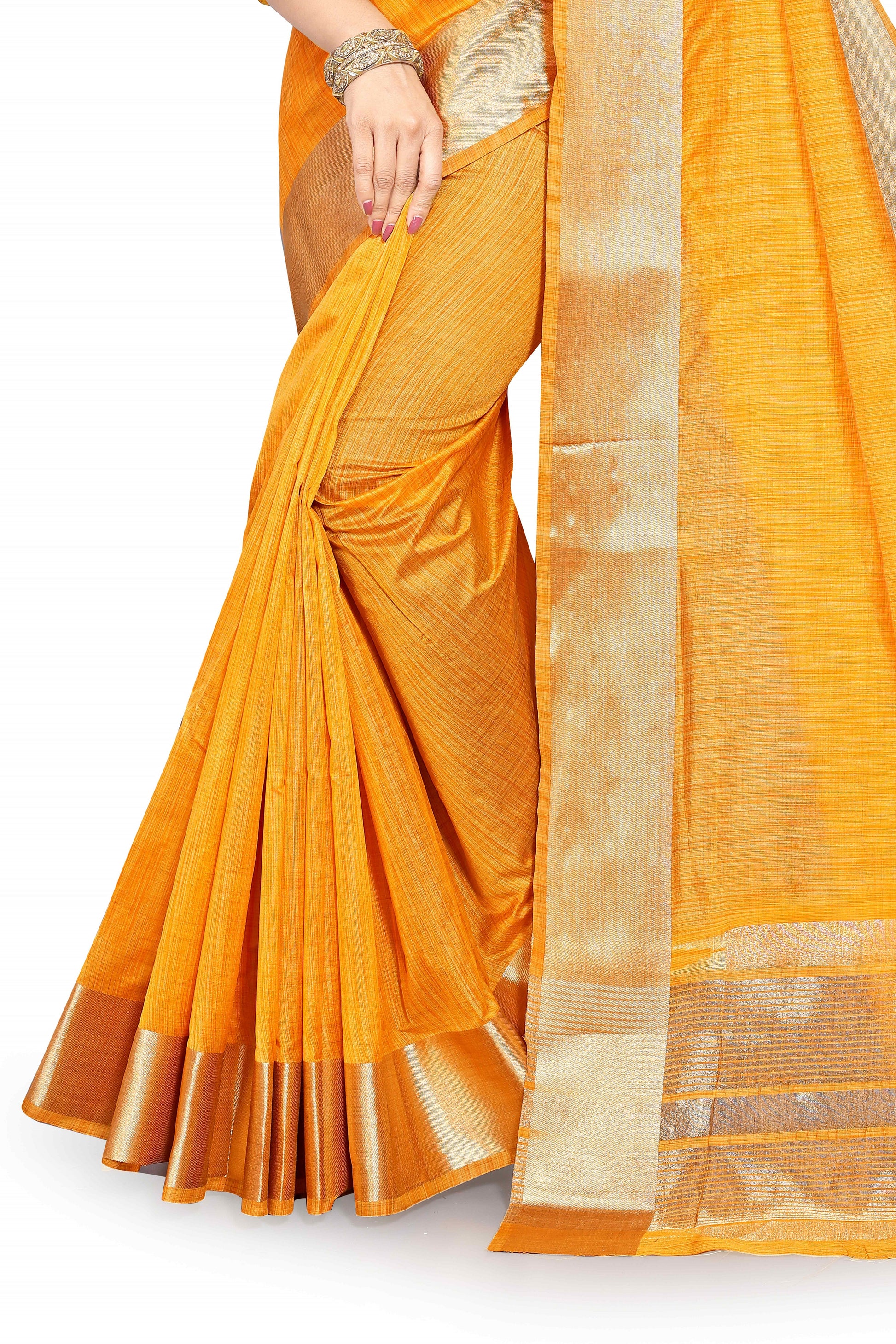 Yellow color cotton silk saree - Joshindia