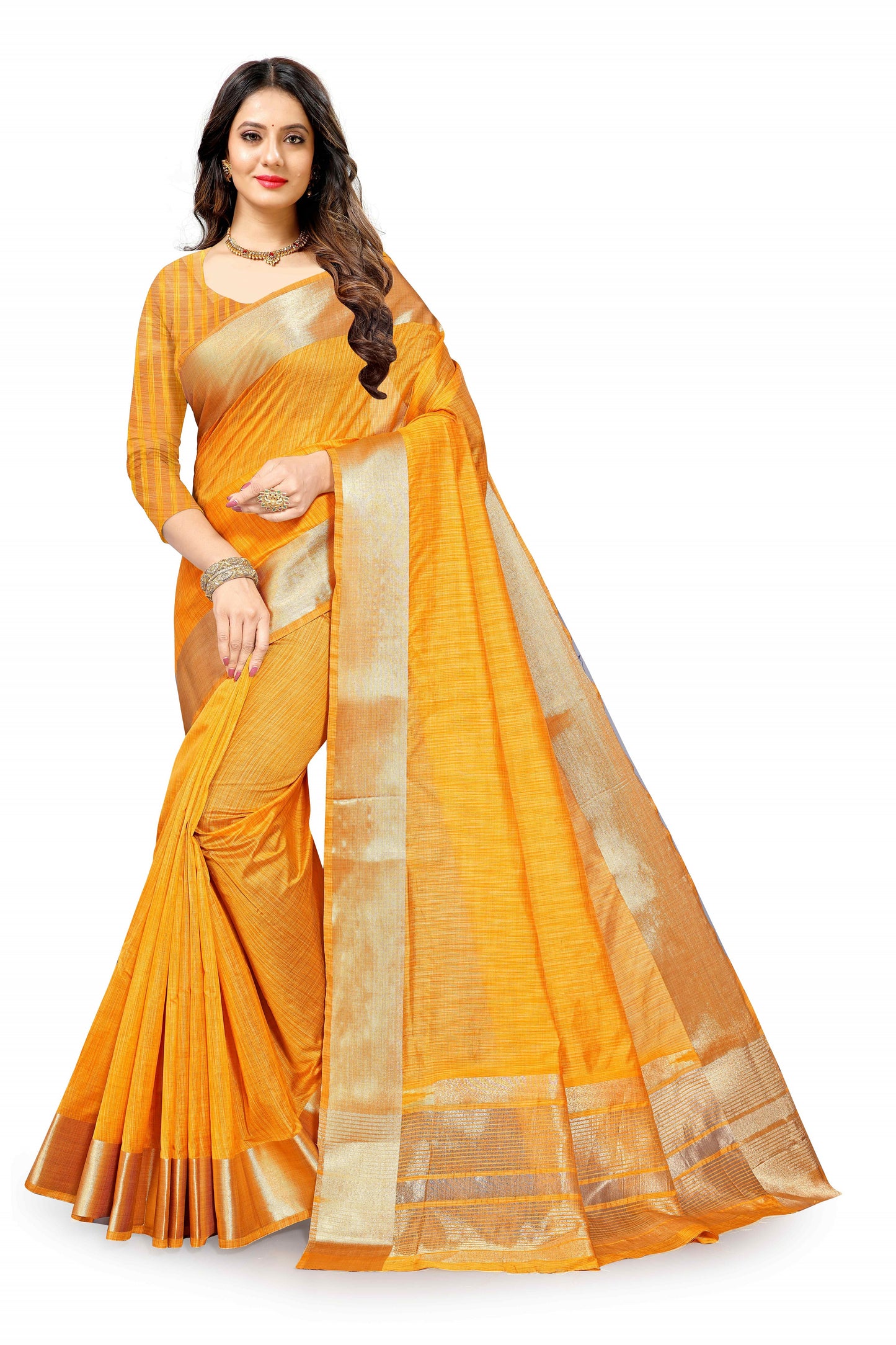 Yellow color cotton silk saree - Joshindia