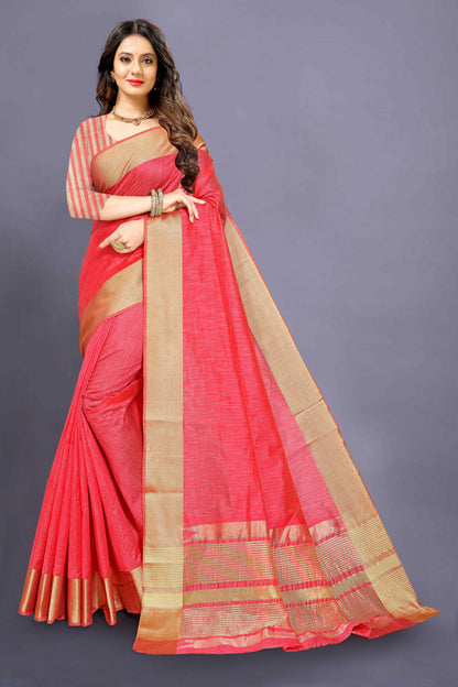 Red color cotton silk saree - Joshindia