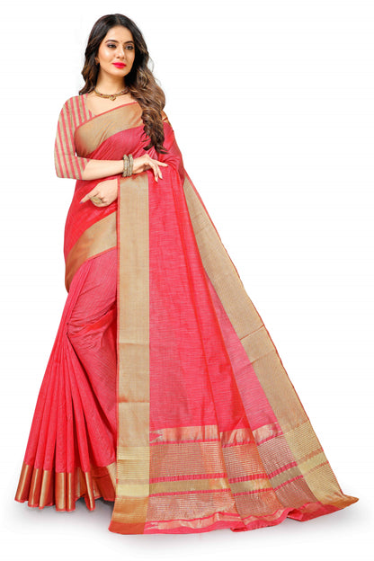 Red color cotton silk saree - Joshindia