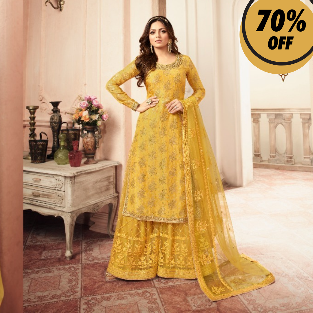 Yellow color designer salwar suit buy online - Joshindia