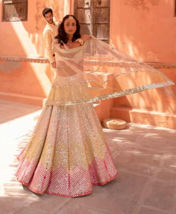Red Multicolor Thread, Zari, Stone and Mirror work Semi Stitched Brida –  Seasons Chennai