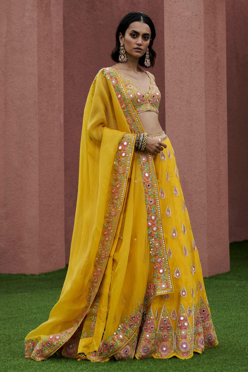 Yellow Color Wedding Haldi Lehenga – Panache Haute Couture