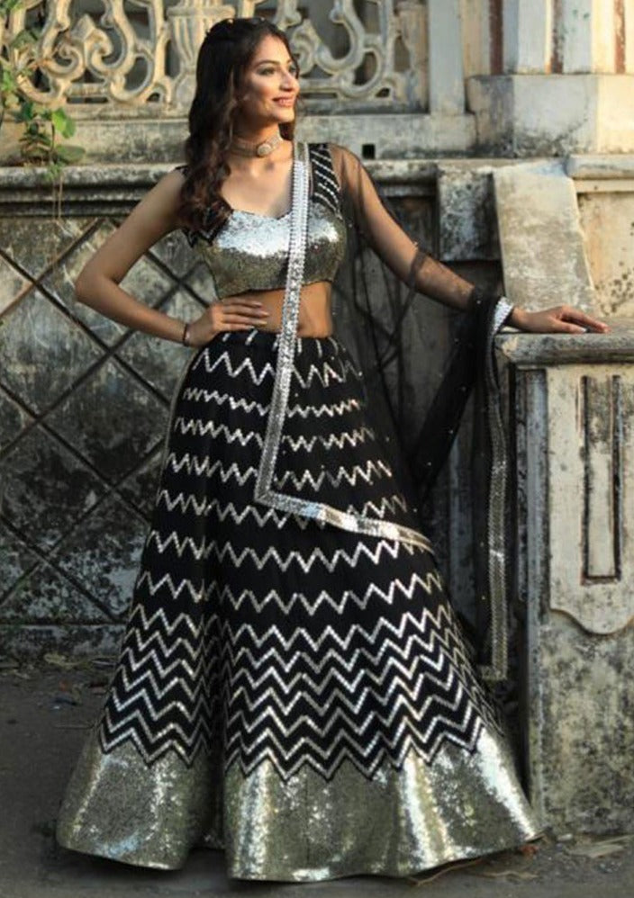 Buy Black Sequin Lehenga for Women Online from India's Luxury Designers 2024