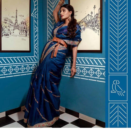 Trending blue color saree for wedding look buy now - Joshindia