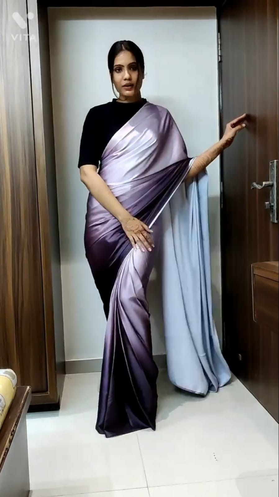 Trending purple shade ready to wear saree buy now - Joshindia