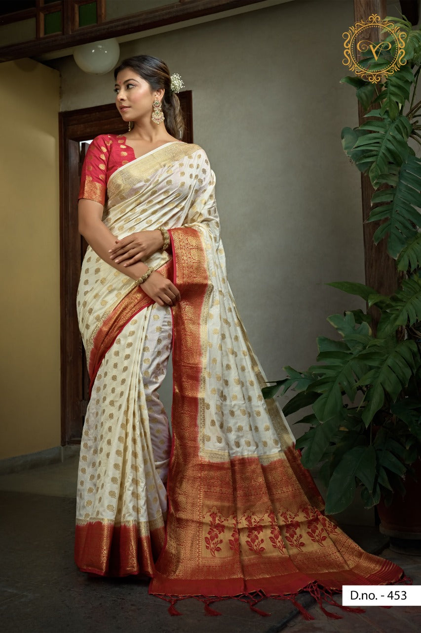 Red Embroidered Silk Saree With Designer Black Blouse – Zari Banaras