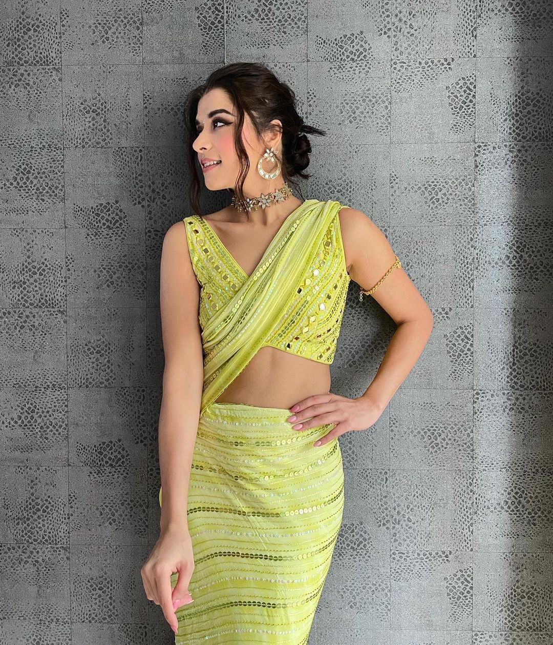 Yellow ruffle designer saree buy online at affordable price - Joshindia