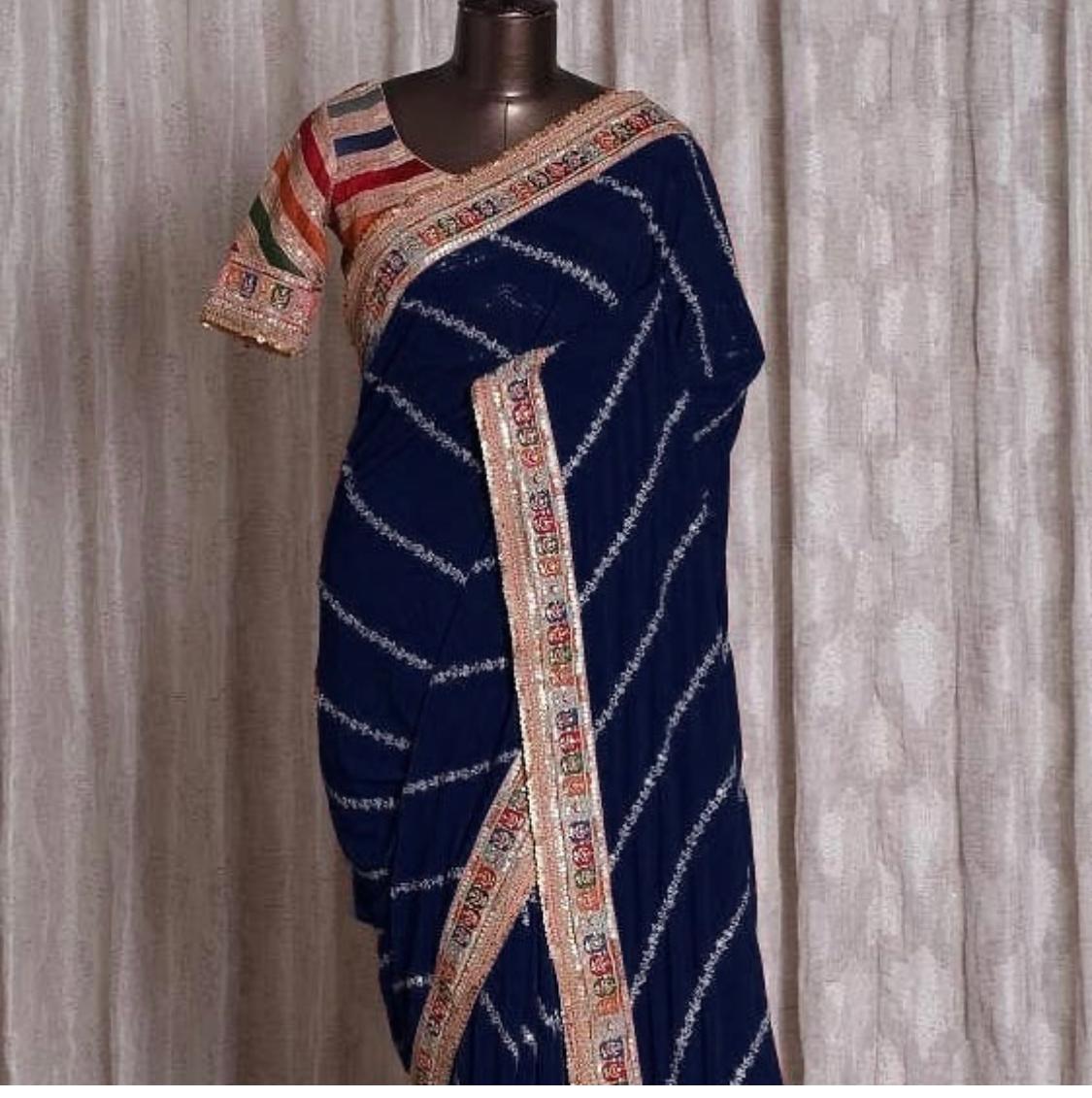 Blue designer saree for royal look buy now - Joshindia