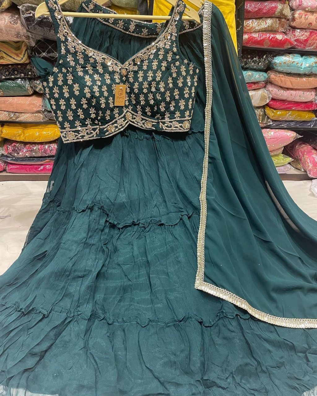 Buy Light Lime Green And Baby Pink Dual Tone Pleated Top And Ruffle Lehenga  With Knot Detail Dupatta Online for kids by VARSHA SHOWERING TRENDS -  4076433