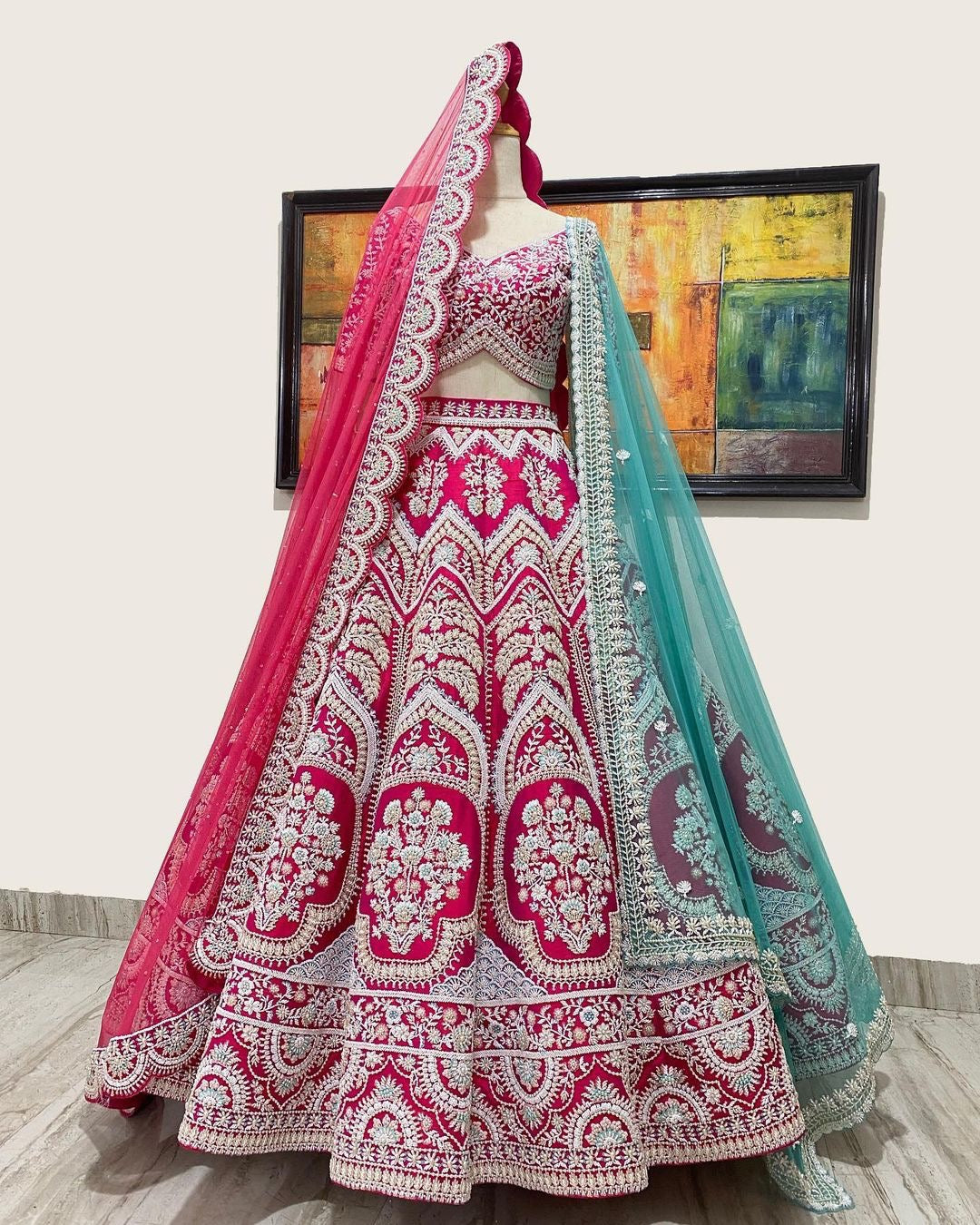 Organza Fabric Embroidered Reception Wear Designer Lehenga Choli In Pink  Color
