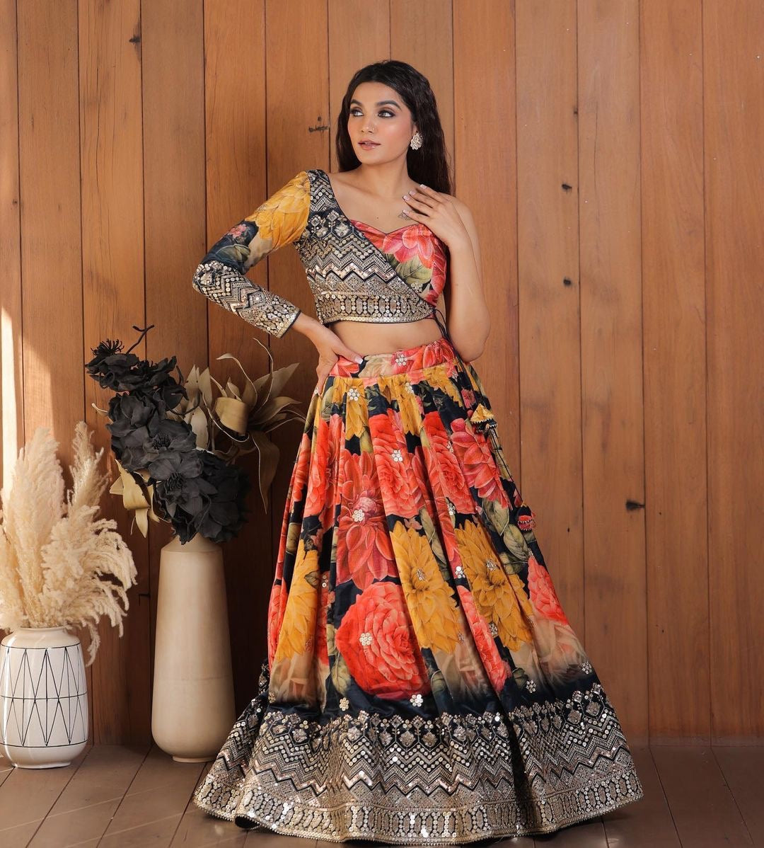 Floral embroidered heavy designer multi color lehenga choli - Joshindia