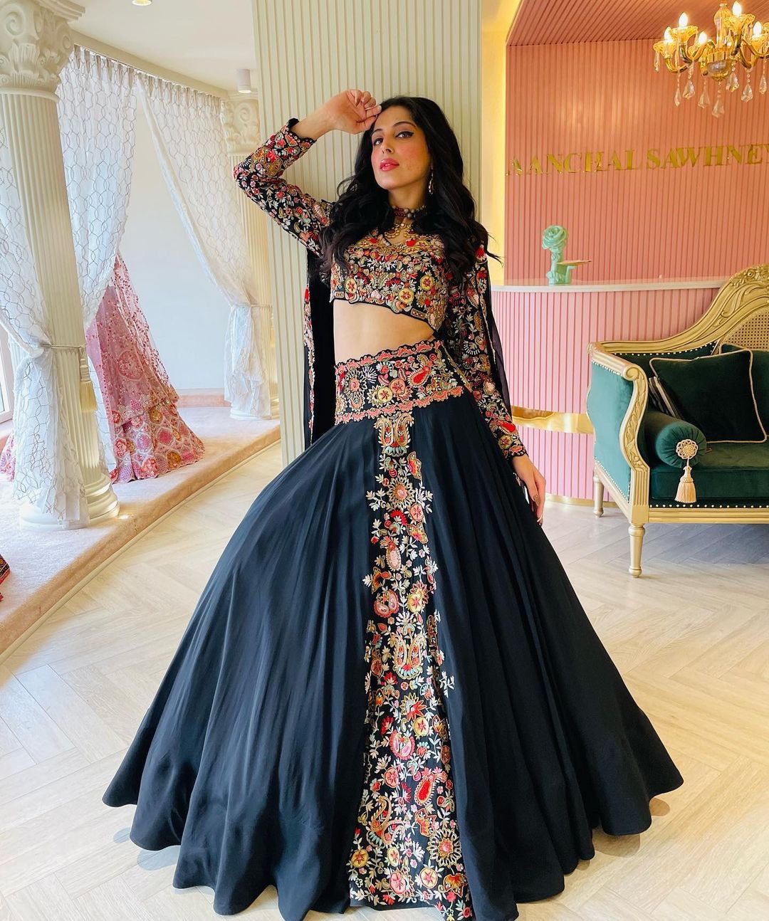 Black color heavy designer lehenga choli for stylish look - Joshindia