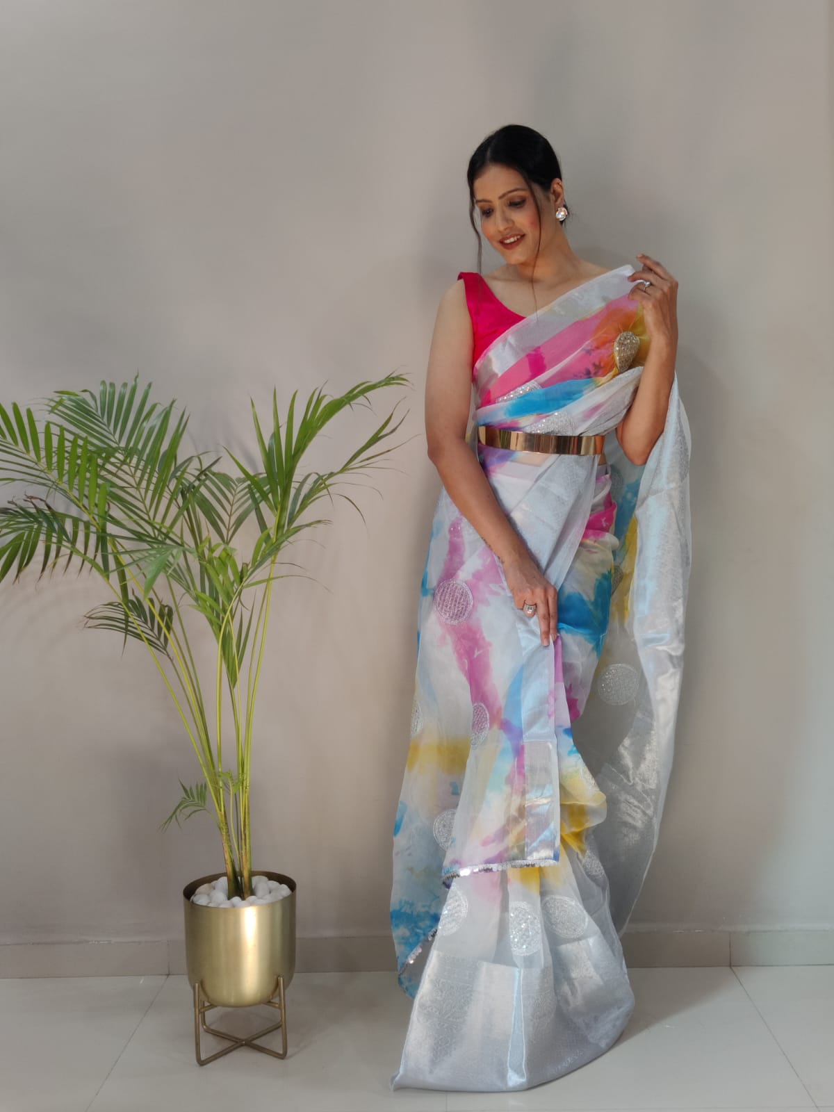 Buy Multi Color Geometric Fit and Flare Stitched Saree Online at Best Price  at Global Desi- SS22GH108SSCH