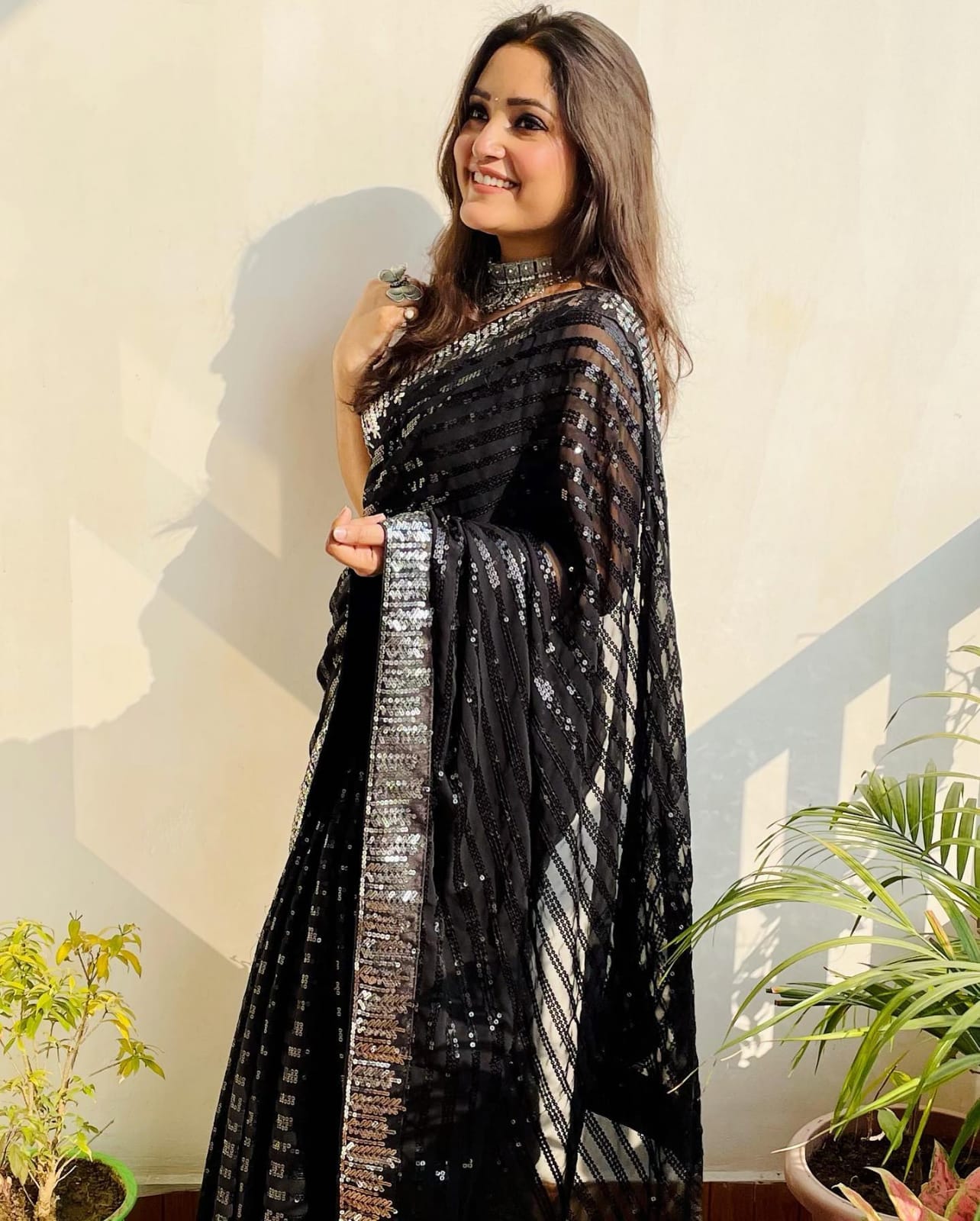 Black color trending Sequins saree buy online - Joshindia