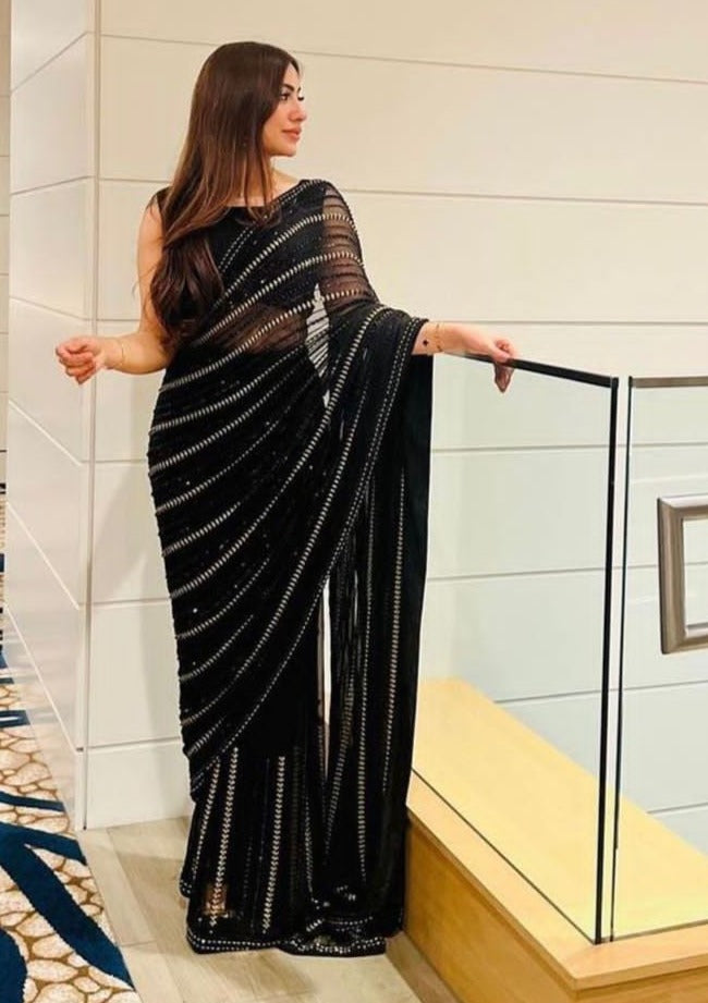 Buy Black Sequins Saree With A Heavily Embroidered Blouse KALKI Fashion  India