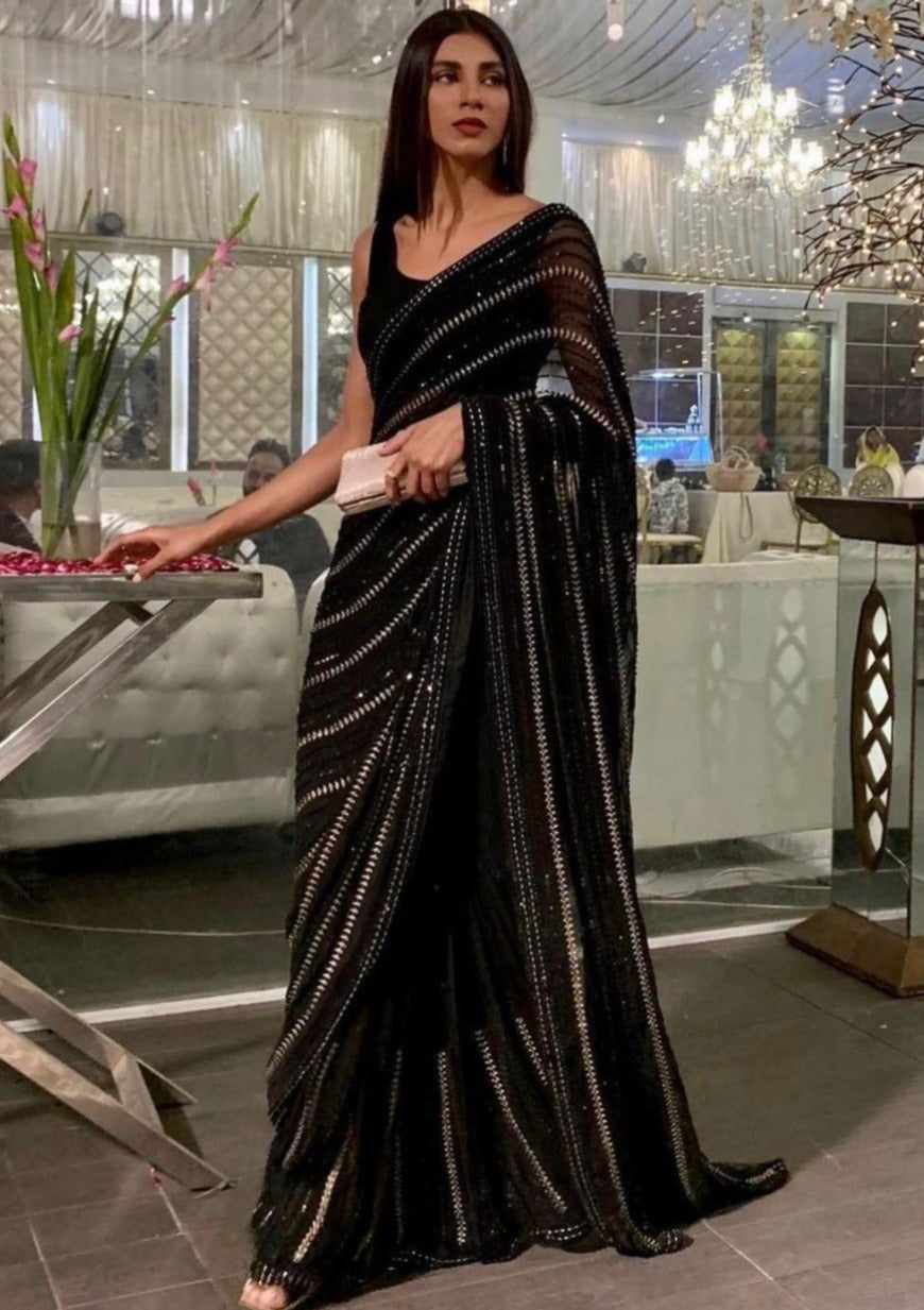 Nice Georgette Embroidered Contemporary Style Saree