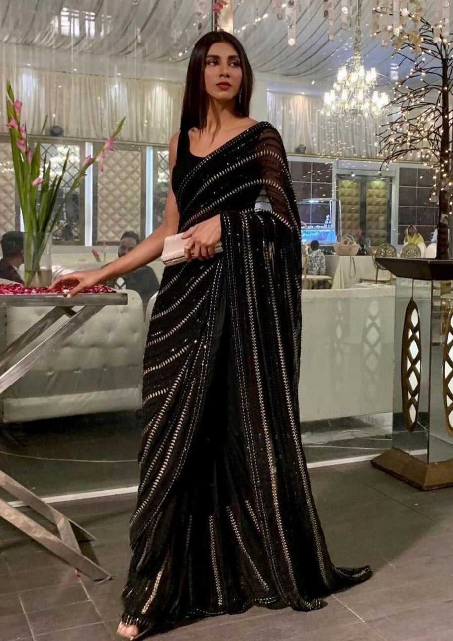 Black Color Premium Georgette Bollywood Styled Sequencial Work Saree at Rs  3799.00 | Nana Varachha | Surat| ID: 2851827515362