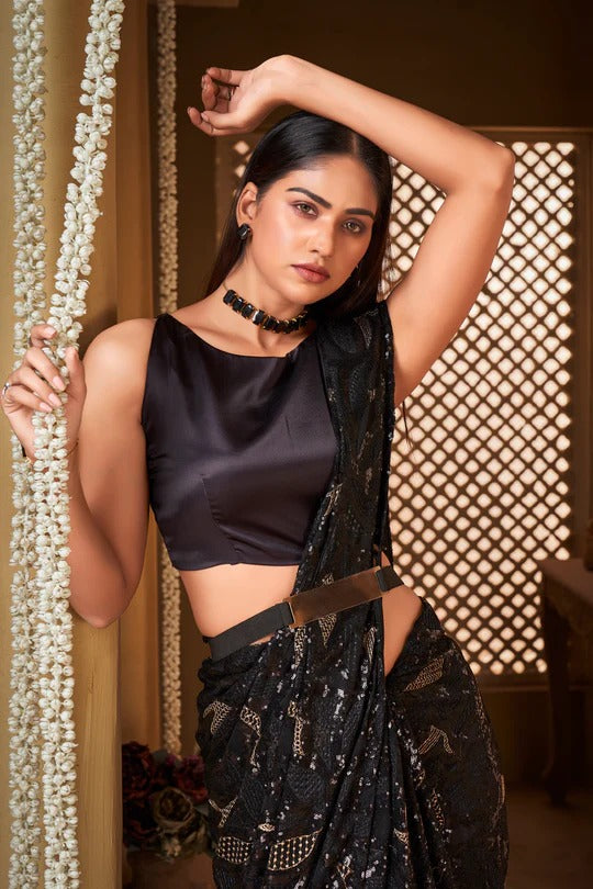 Black Party Wear Sequin Work Saree Online Buy 2023