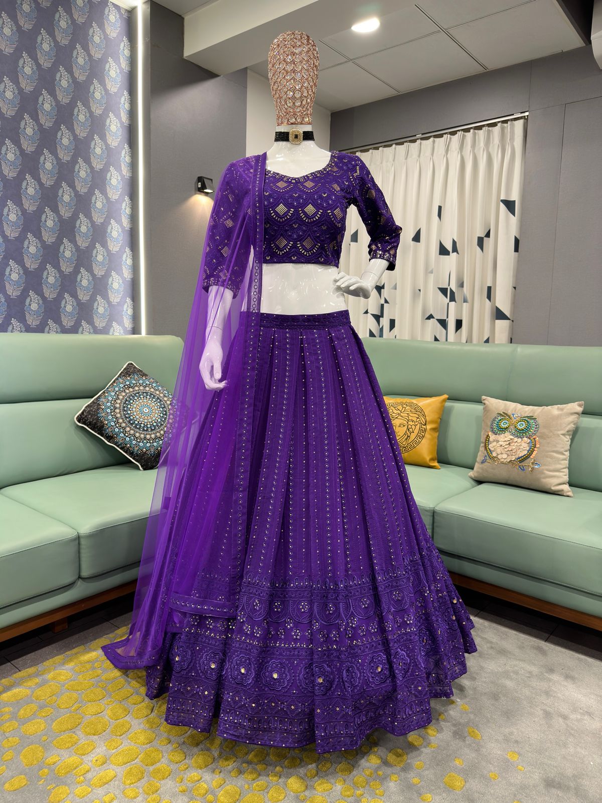 Lovely Purple Soft Cotton Crepe Silk Designer Lehenga Choli With Heavy Work  – Kaleendi