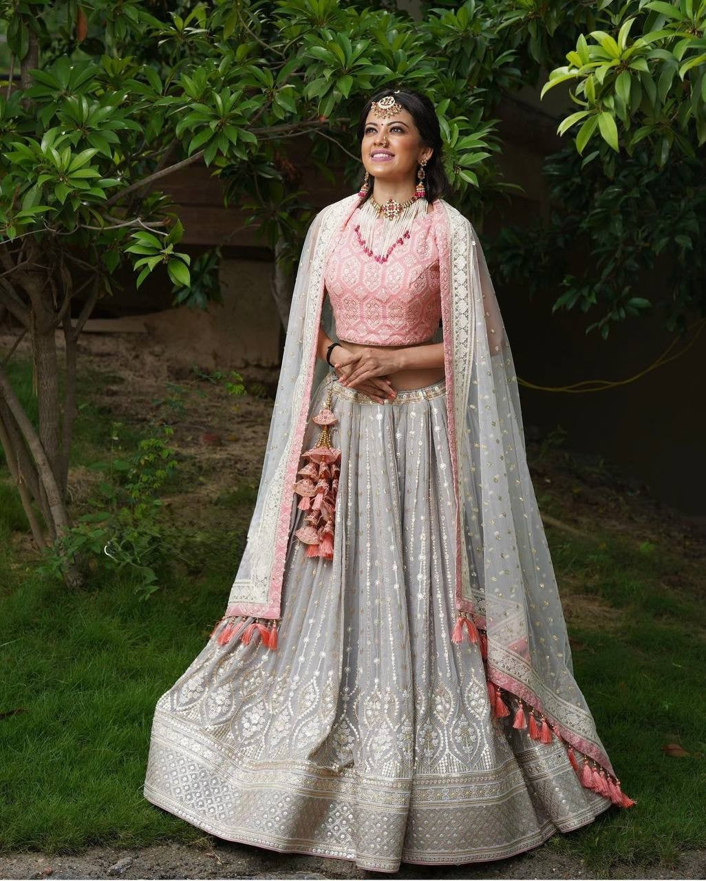 Buy Online Grey Bridal Semi Stitched Wedding Lehenga|Lovely Wedding Mall