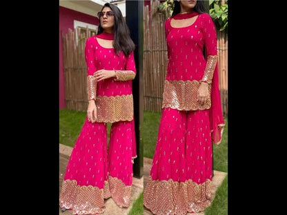 Pink color designer sharara suit for wedding functions