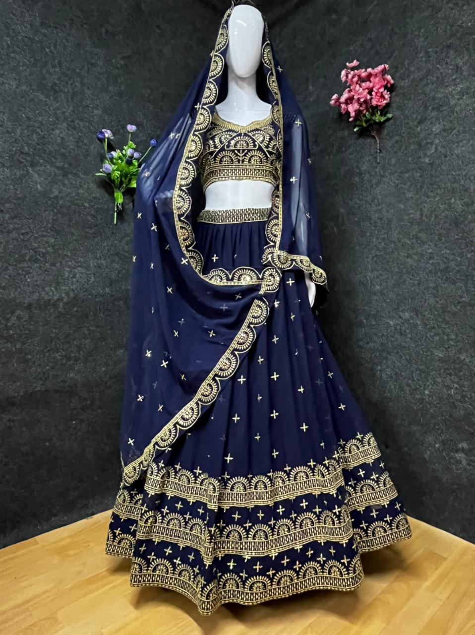 Buy Peacock Blue Printed Silk Indo-Western Lehenga Online | Samyakk