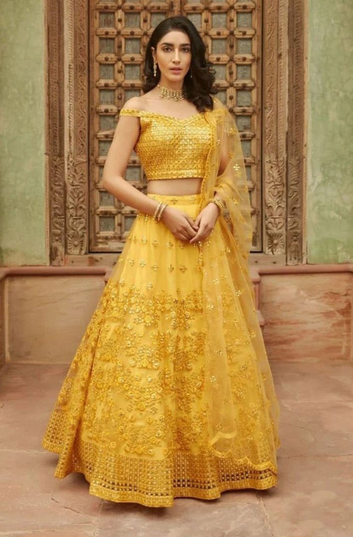 Yellow Georgette Lucknowi Sequin Worked Lehenga