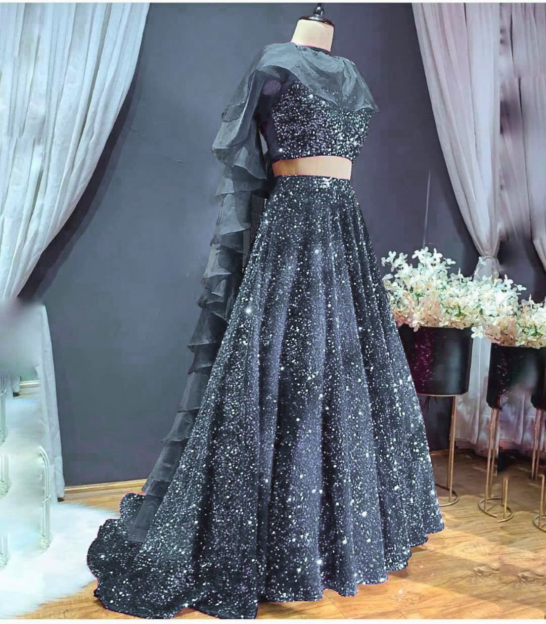 Dusty grey color designer embroidary sequence work lehenga choli - Joshindia