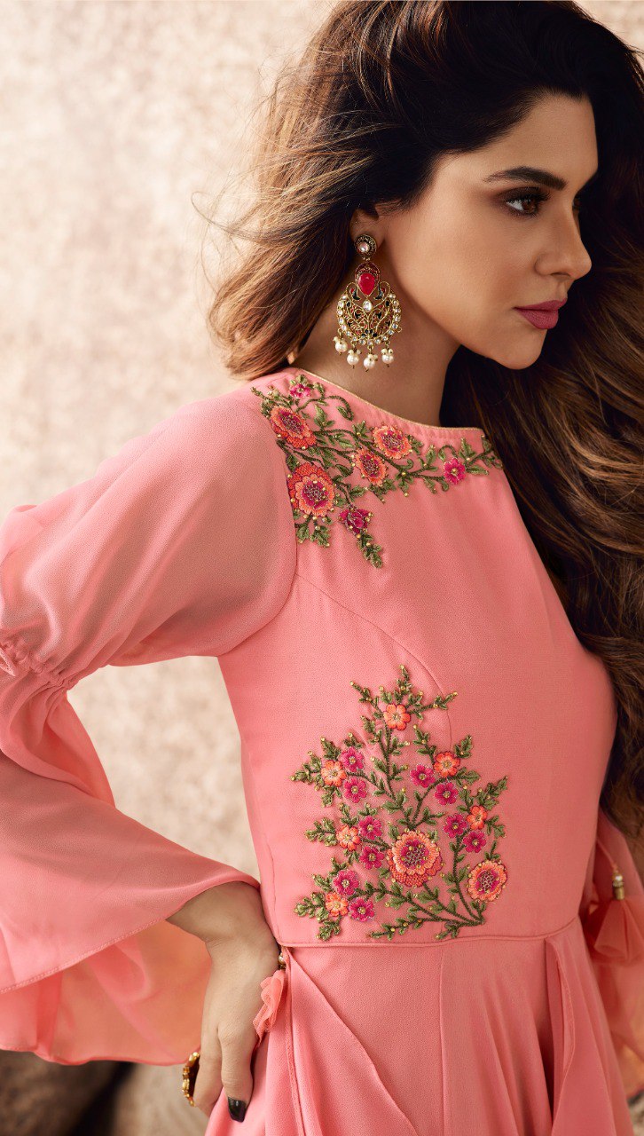 Exclusive Designer Peach Color Embroidered Gown Collection