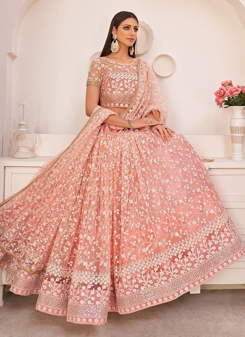 Buy Bhakti Nandan Women's Embellished Tilki work Net Lehenga Choli with  Dupatta set (Chanda Peach) Online at Best Prices in India - JioMart.