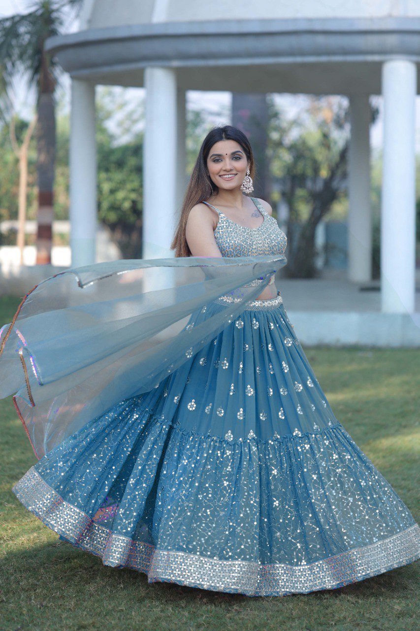 sky blue color Latest lehenga choli for wedding and party – Joshindia