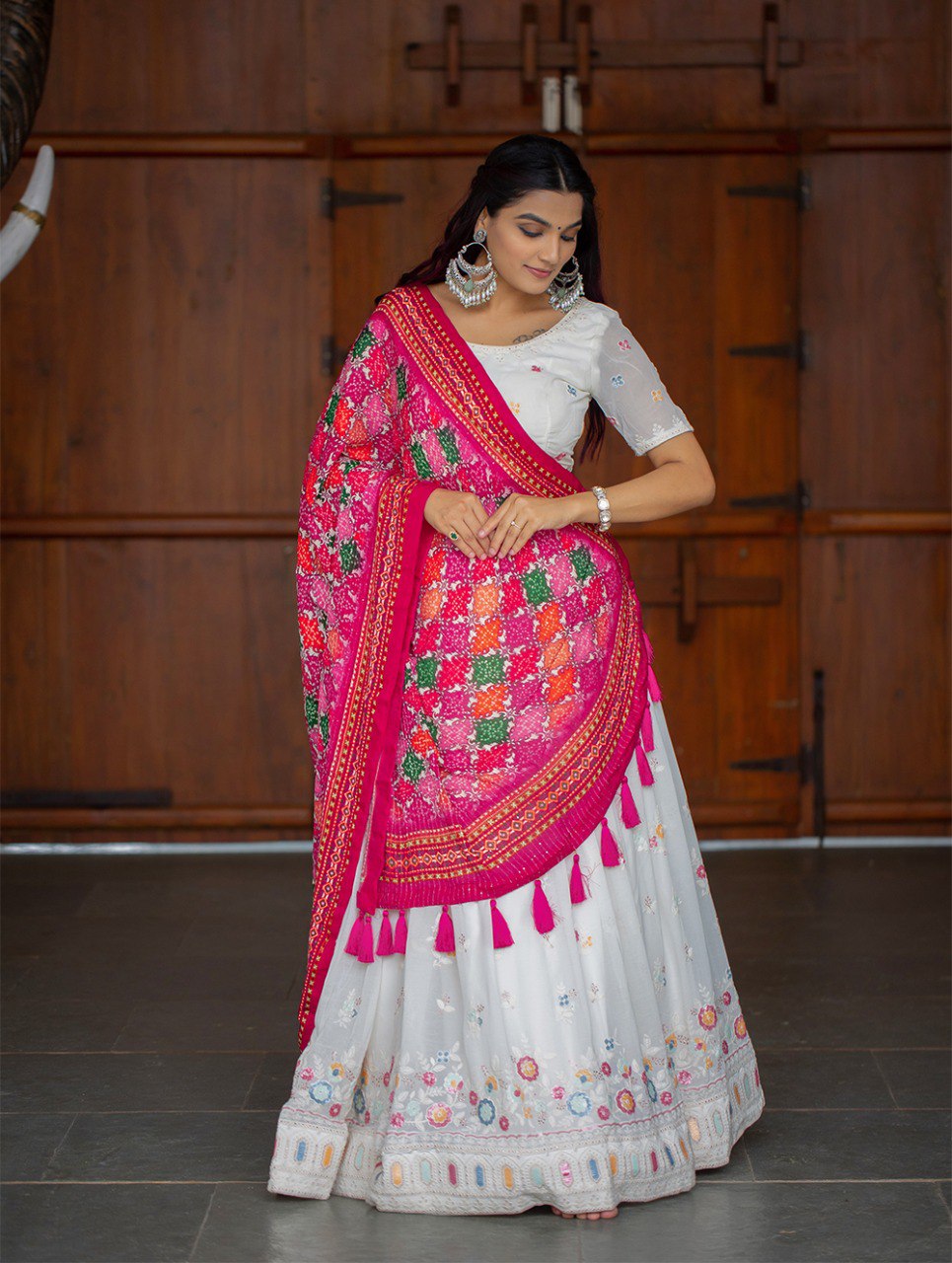 Stunning Multi Color Floral Printed Banglory Silk Wedding Le