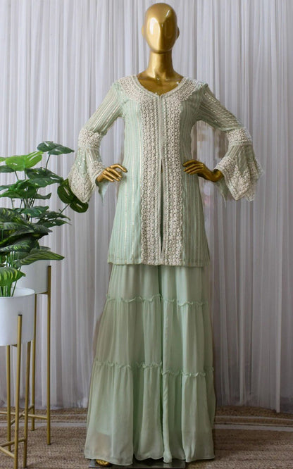 Pista Color Faux Georgette Embroided Sharara Suit - Joshindia