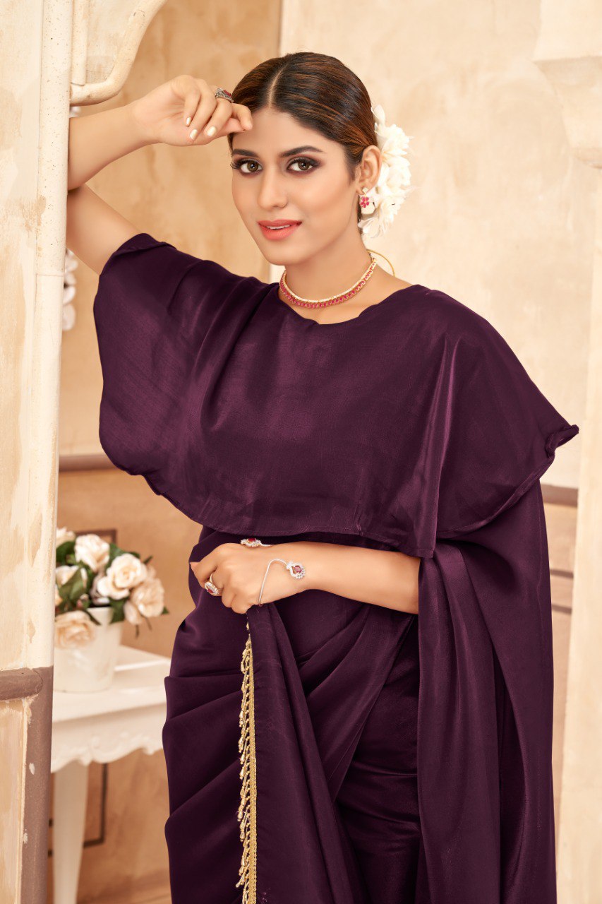 Buy Wine Silk Saree With Silk Blouse Online - SARV02944 | Andaaz Fashion
