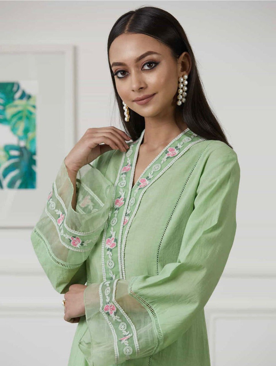 Buy Pista color lucknowi style kurta set for stylish look - Joshindia