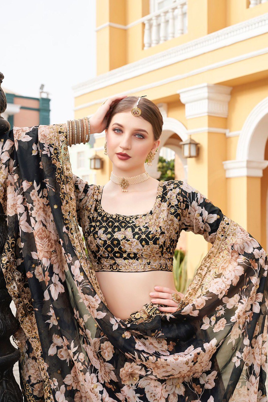 Buy Grey & Black Zari Woven Silk Lehenga Choli With Dupatta Online At Zeel  Clothing