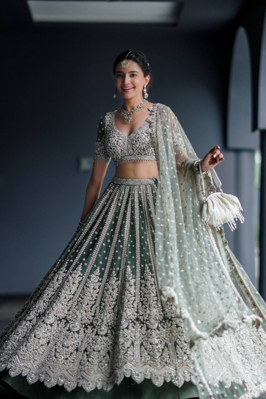 light green color designer embroidered lehenga choli – Joshindia