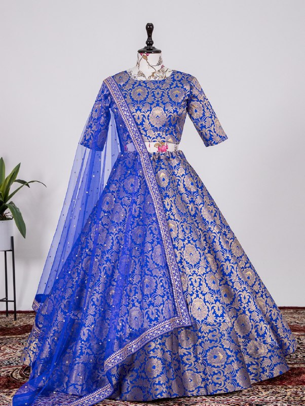 Royal Blue Embroidered Blouse & Pink Lehenga Set Design by Jiya by Veer  Designs at Pernia's Pop Up Shop 2024